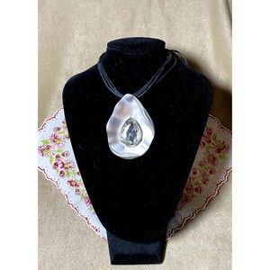 Modern Silvertone Necklace With Clear Rhinestone Leaf or Petal Shaped Feminist